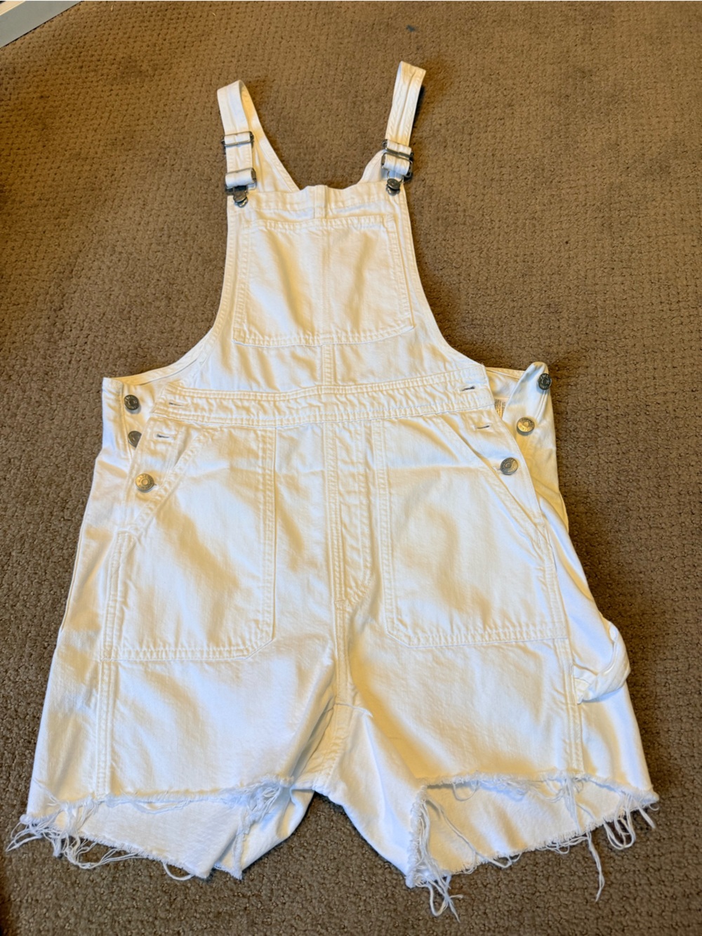 Madewell White Denim Overall Shorts with Frayed Hem